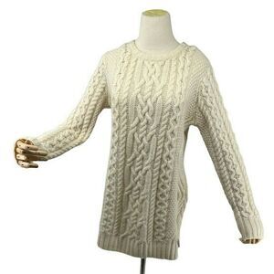 Inis Craft Sweater Fisherman Ivory Cream Cable Knit 100% Wool Ireland Medium